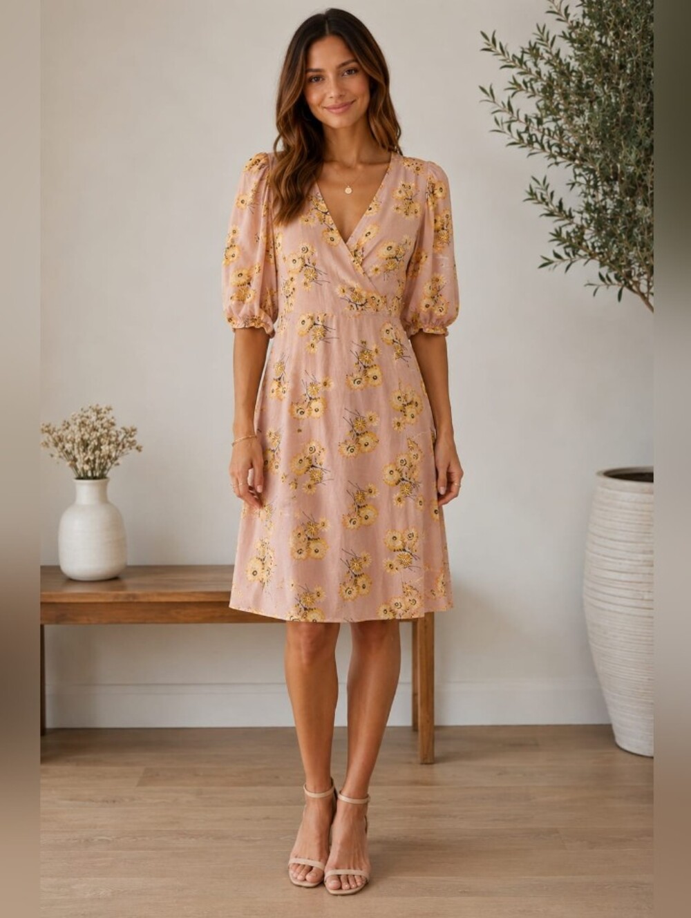 Madewell Pink Floral Wrap-Style Midi Dress